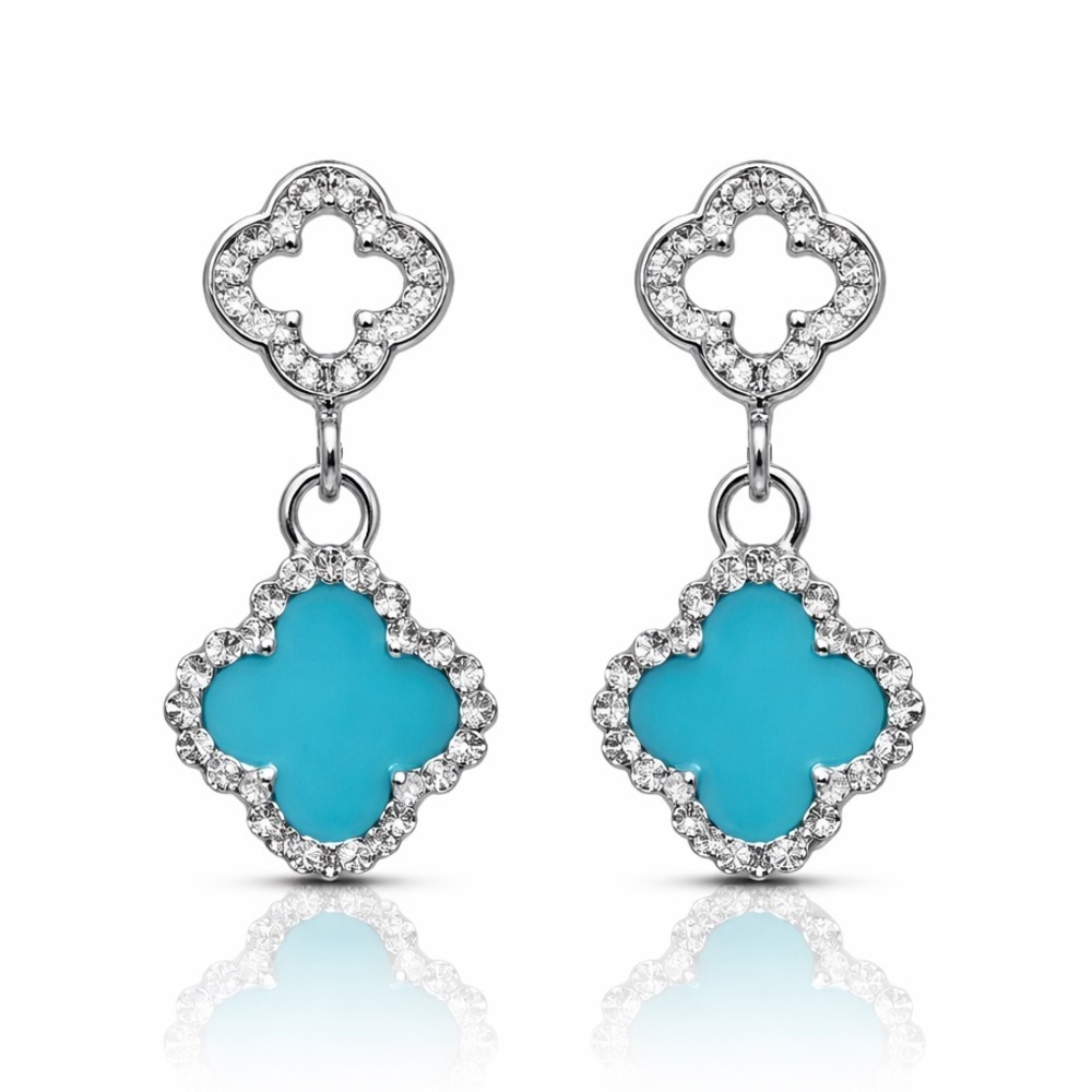 Floral Earrings with Blue Enamel and Crystals Women’s Jewelry